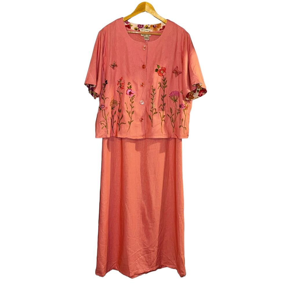 Studio Ease Floral Embroidered Butterfly Jacket with Dress Linen Fairy Sz 18W